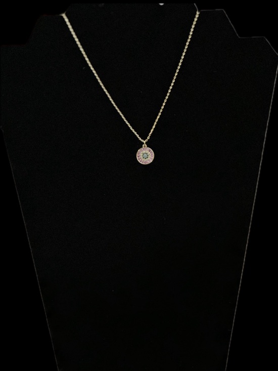 kate spade Jewelry - Kate Spade Gold-Tone Necklace with Pink and Green Pavé Disc Pendant